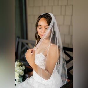 Fingertip Beaded Wedding Veil Tulle Ivory Bridal Hairpieces